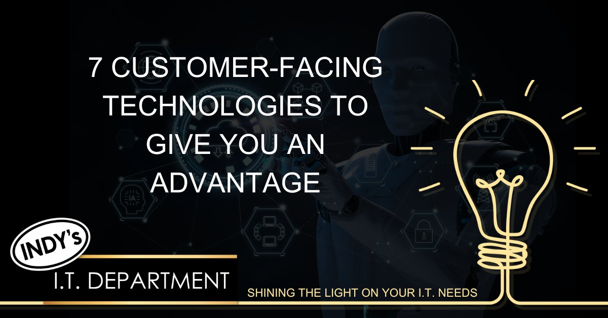 Blog Featured image with yellow hand drawn lightbulb in the lower right hand corner. contains a text overlay that says, "7 customer-facing technologies to give you an edge".