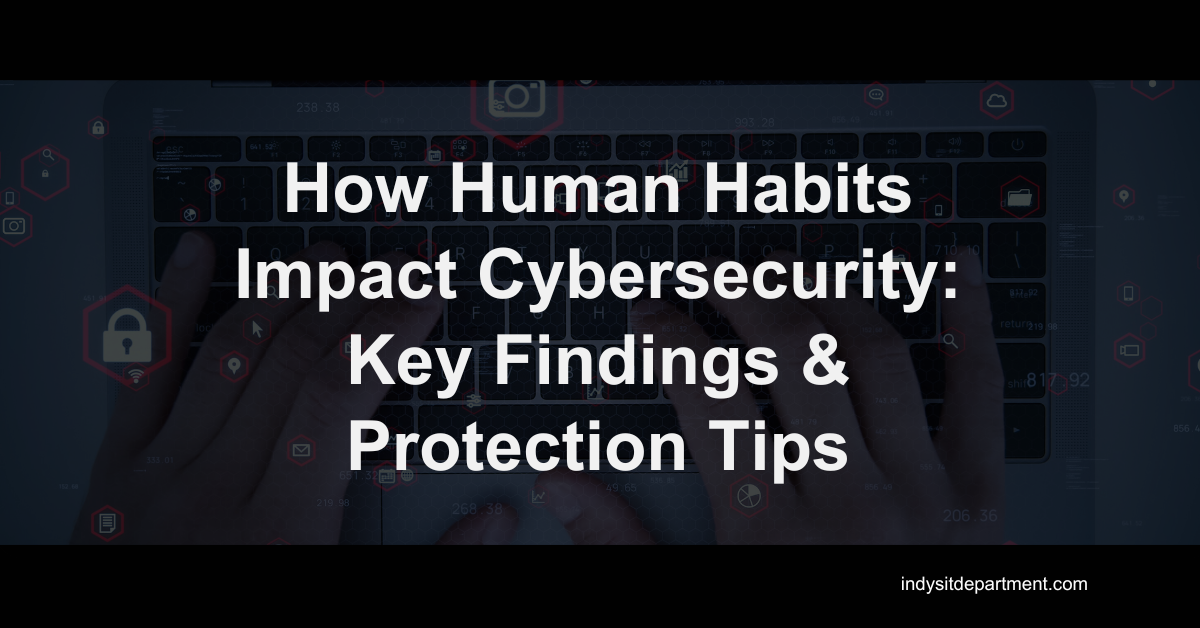 Hands typing on a laptop keyboard with cybersecurity icons overlaid, illustrating the impact of human behavior on online safety.