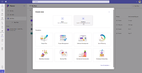 Screenshot of a pre-built Template in Microsoft Planner.