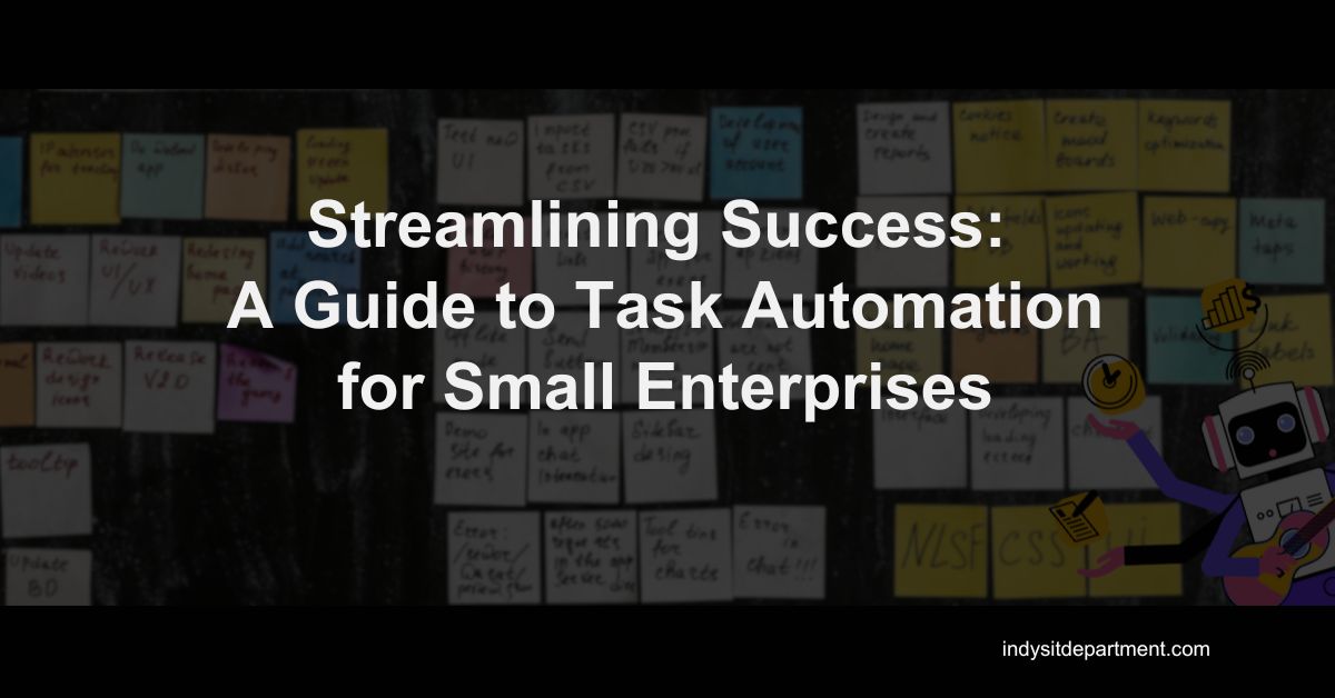 Infographic as a featured blog image that says, "streamlining success: a guide to task automation for small enterprises".